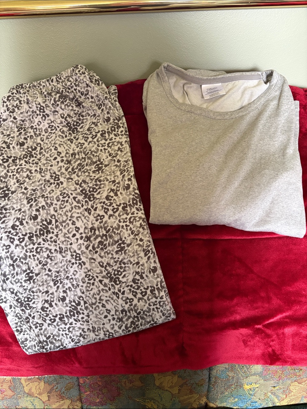 Women's Two-Piece Leopard Print Pajama Set - Light Gray